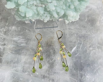 Peridot Facet Cut Briolette Earrings with Fire Opals