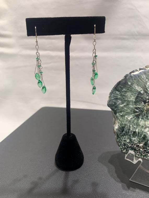 Green Topaz Marquis Shape Facet Cut Briolette (heat treated) and White Topaz and Emerald Rondelle Dangle Earrings