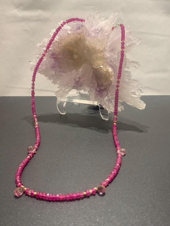 Ruby Rondelle Facet cut and Pink Tourmaline Briolette Facet cut Necklace