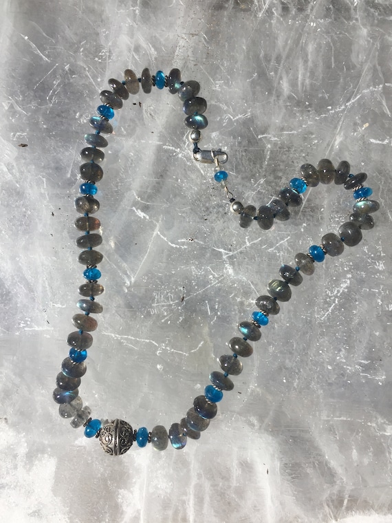 Labradorite with Blue Apatite smooth Rhondelles