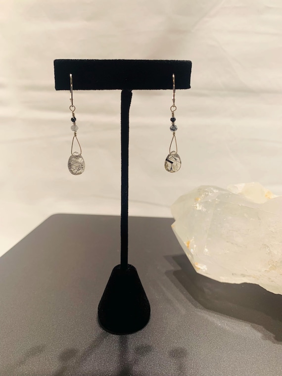 Tourmaline Quartz and Black Spinel Facet cut Briolette Drop Earrings