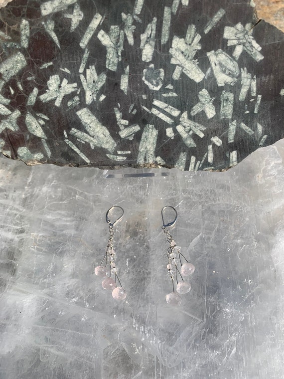 Rose Quartz Facet Cut Briolette with Herkimer Diamond Earrings