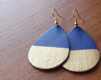 Color Block Leather Earrings Silver Plated Hooks, Gold plated hooks, Royal Blue, Cobalt Blue