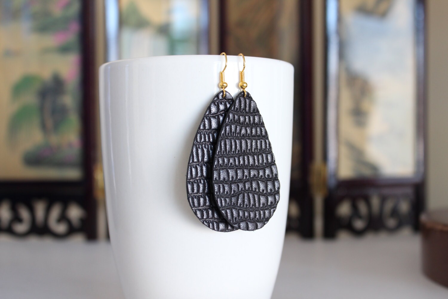 Retro Midnight Silver Earrings