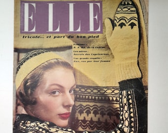 Elle, revista de moda francesa, número 214 del 2 de enero de 1950, revista de moda francesa vintage de los años 50.