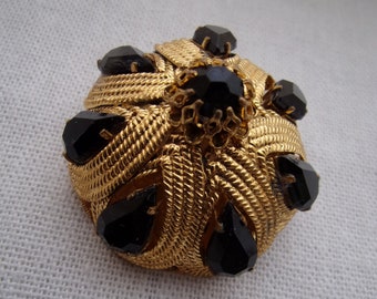 Gran broche o medallón vintage de los años 50, conjunto de pedrería de vidrio negro, hecho en Francia, look de los años sesenta, joyería para vestido de noche, cóctel