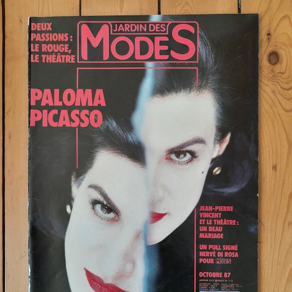 Paloma Picasso , Jardin des Modes, revue de mode française,  magazine haute couture numéro 112 octobre 1987 ,  photographies de mode