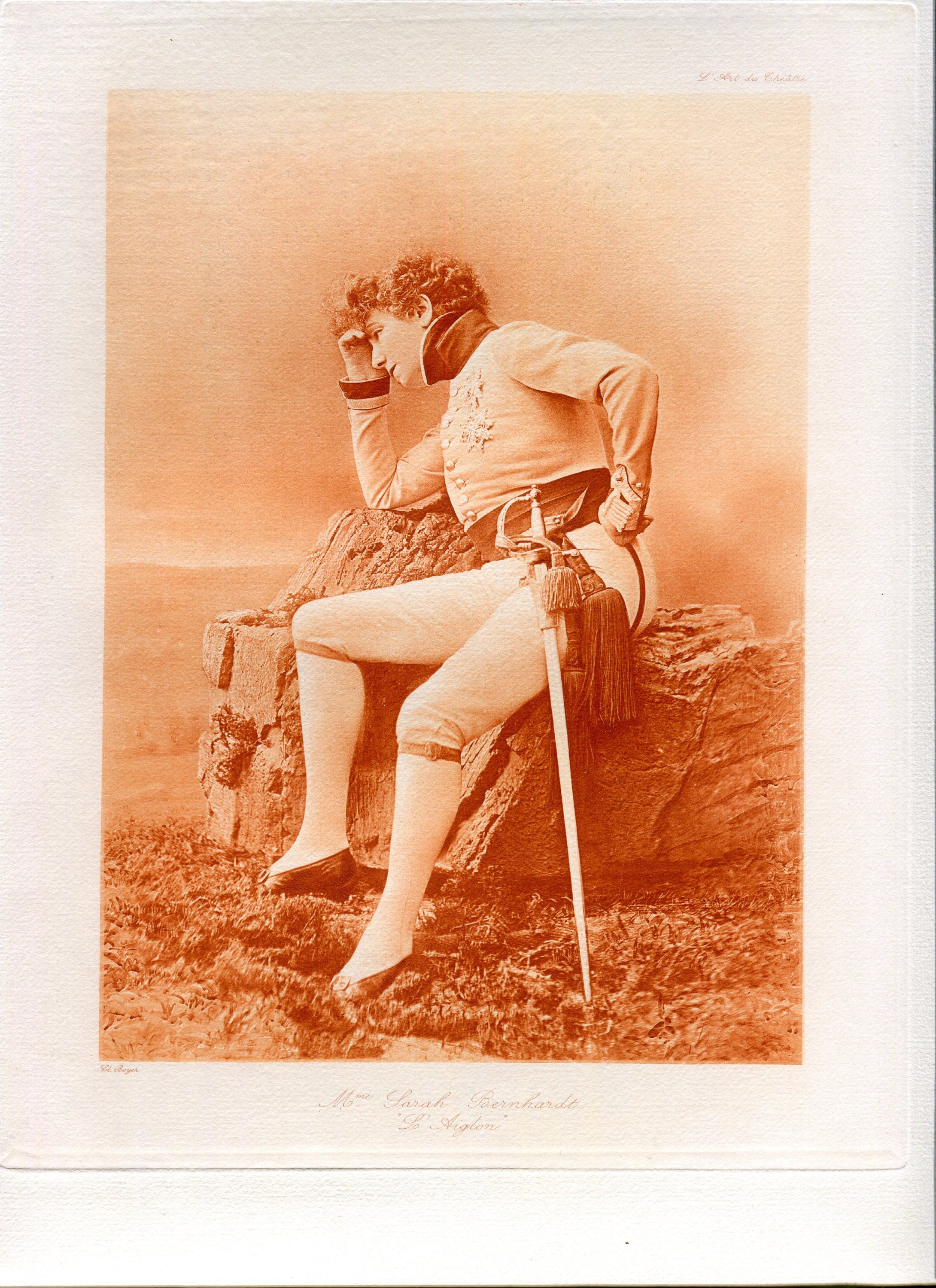 1900 , Portrait de Sarah Bernhardt Dans L' Aiglon Gravure sur Vélin Art Théâtre Décoration Murale Ac