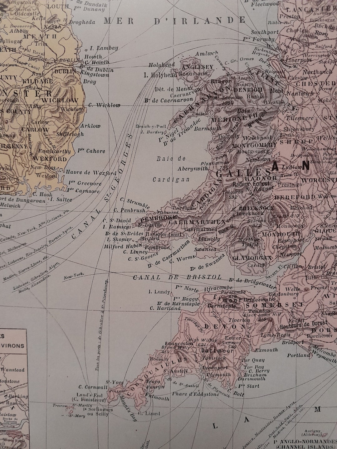 1900, Old Geographical Map of the British Isles, Wall Decoration Old Geographical Map Scotland 