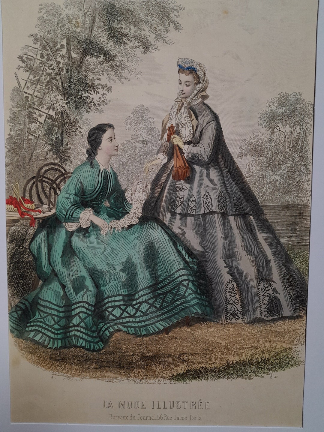 Gravure de mode ancienne 1869 costumes d'été issue de