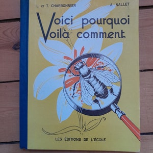 Livre d' école ancien en français , cours de science, biologie avec illustrations, 1955, décoration livres anciens enfant pour bibliothèque