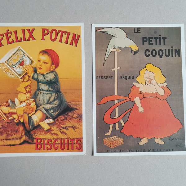 Publicités anciennes pour biscuits , Félix Potin et petit coquin  , cartes postales grand format à encadrer, décoration murale de cuisine