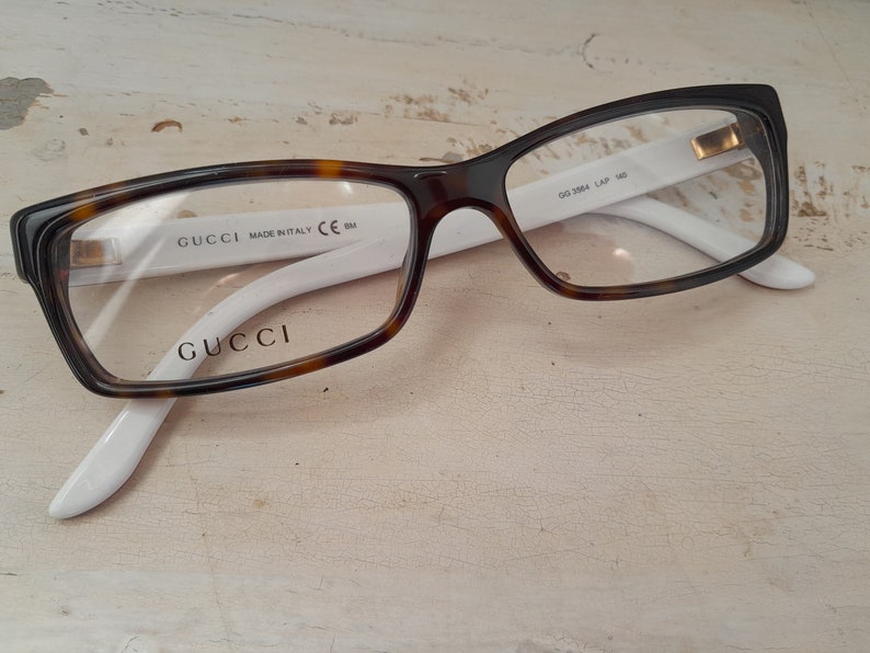 Gucci, Gucci tortoiseshell style glasses frame, vintage eyeglasses made in Italy 90s, Gucci luxury optics image 2