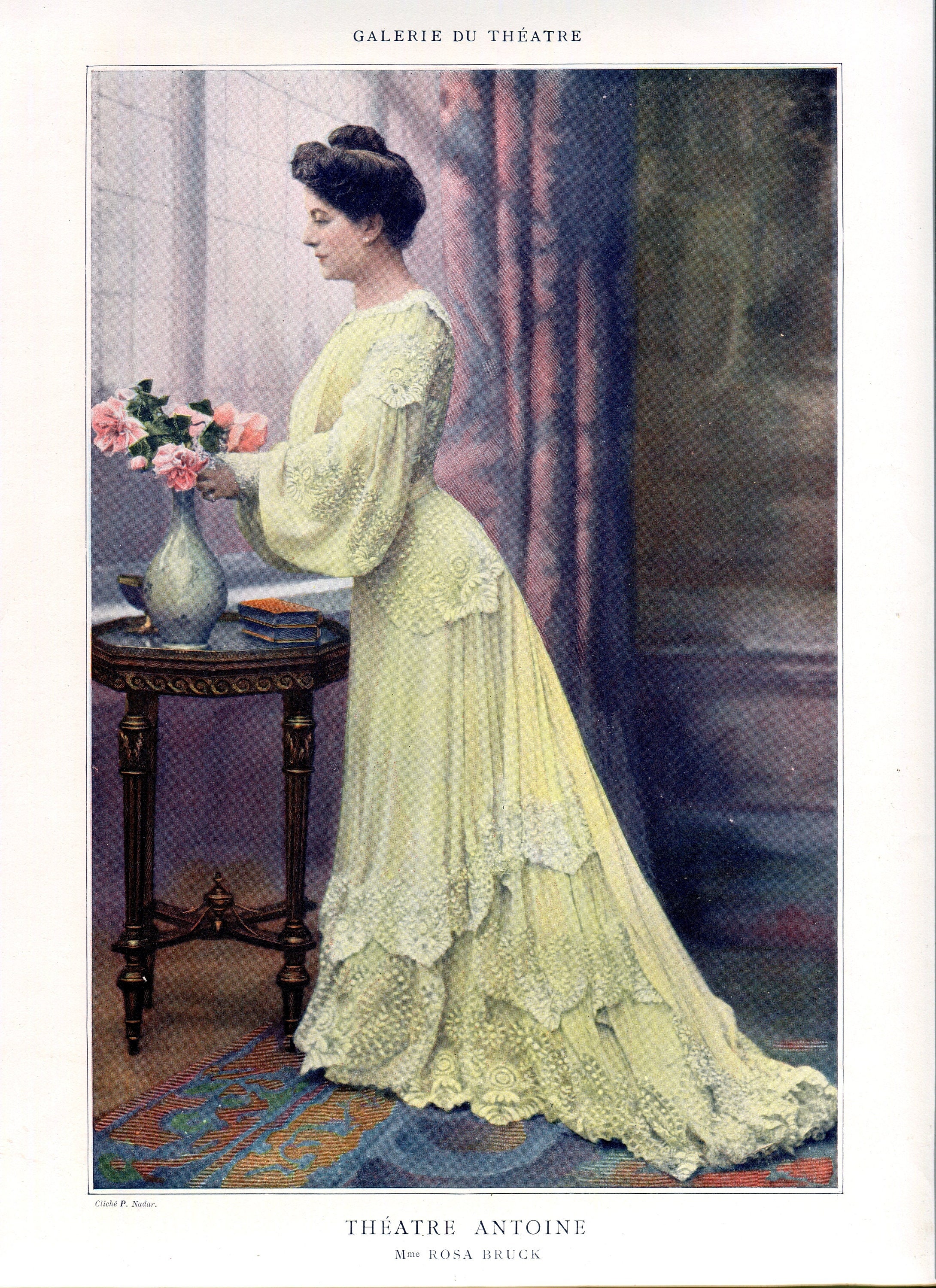 1906 , P. Nadar , Portrait de L' Actrice Rosa Bruck , Photographie Colorisée d' Une Revue Théâtre Dé