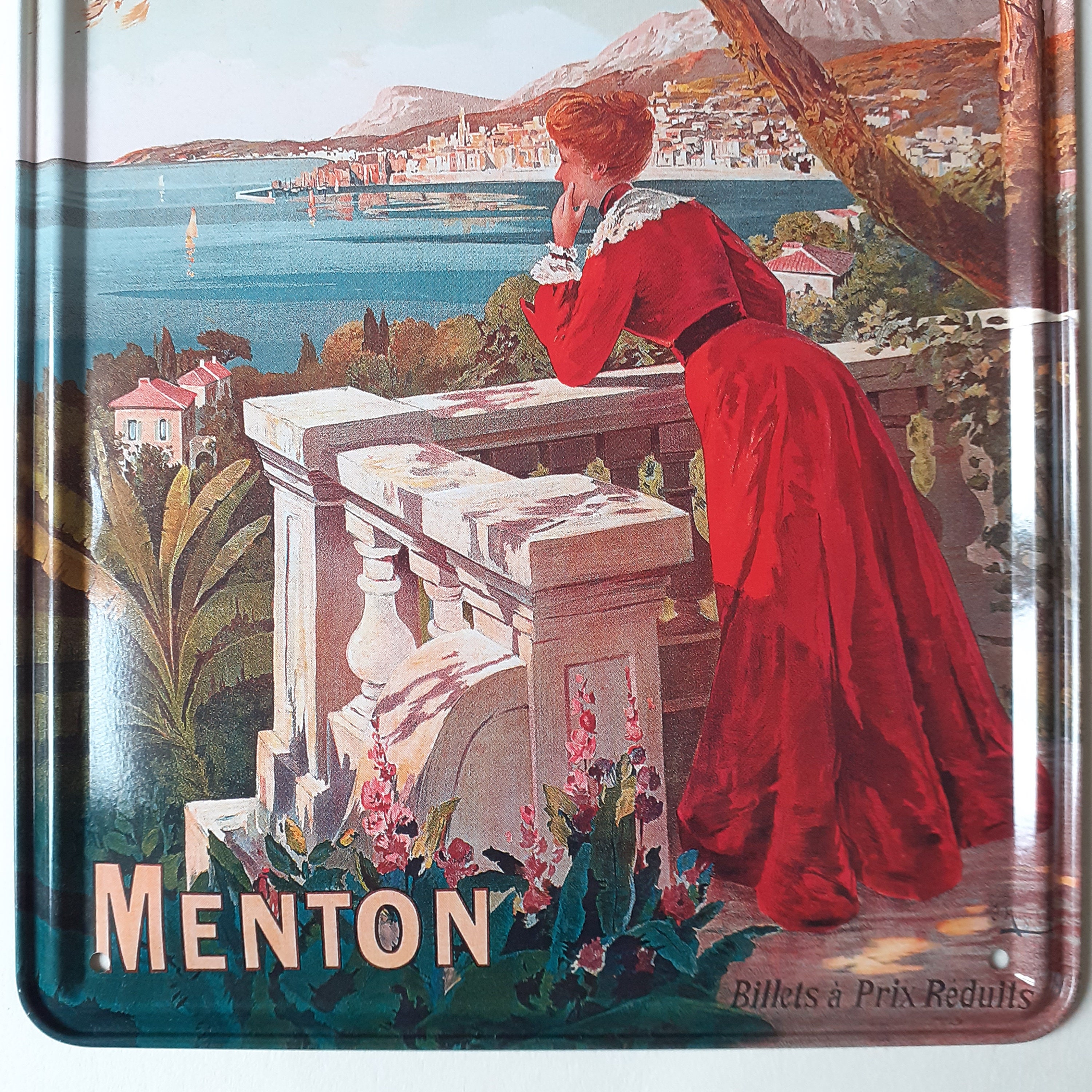 Côte d' Azur, Menton, Sud de La France, Plaque Métal Décorative Vintage, Ancienne Affiche Vacances S