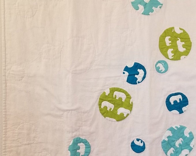 BABY QUILT:  Tumbling Elephants using Birch Organic Fabrics