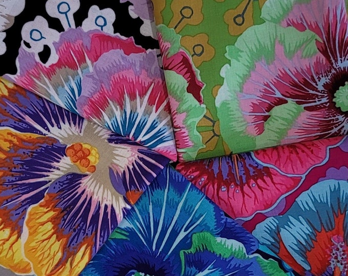 FAT QUARTER BUNDLE:  Floating Hibiscus 5 Fat Quarters by Philip Jacobs from the Kaffe Fassett Collective