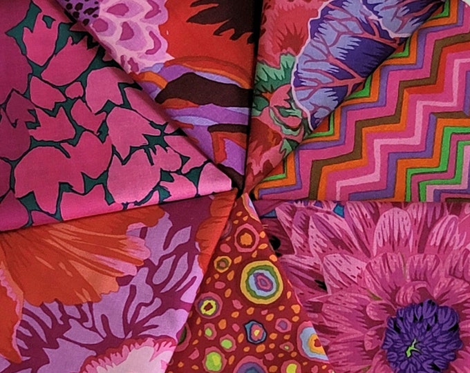 FAT QUARTER BUNDLE:  Fuchia Fat Quarter Bundle of 7 Fabrics from the Kaffe Fassett Collective