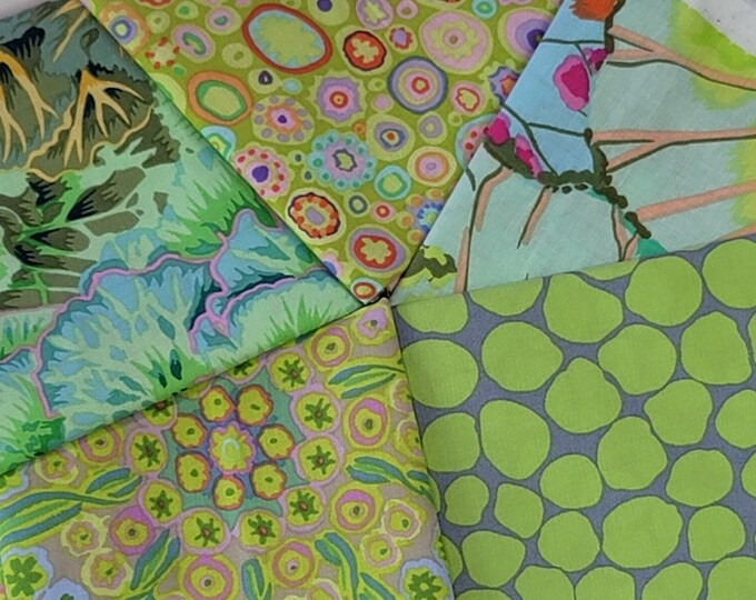 FAT QUARTER BUNDLE:  Sprout 5 Green Fat Quarters by Kaffe Fassett from the Kaffe Fassett Collective