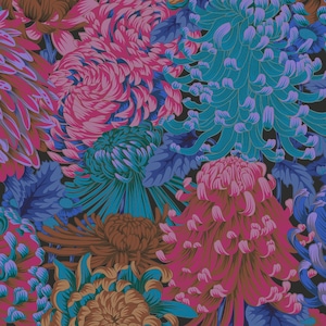 OOP FABRIC:  Hokusai&#39;s Mums DARK by Philip Jacobs for the Kaffe Fassett Collective