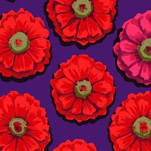 OOP Limited Edition FABRIC: Zinnia CRIMSON by Kaffe Fassett from the 85 and Fabulous Collection