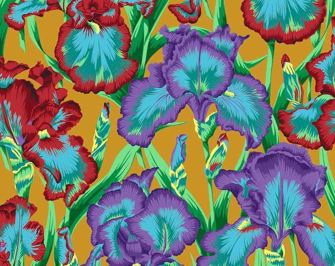 OOP FABRIC:  Bearded Iris OCHRE by Philip Jacobs for the Kaffe Fassett Collective