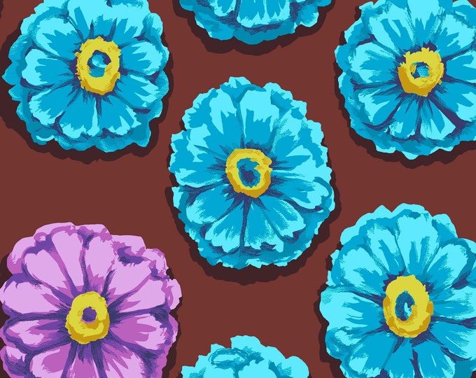 OOP Limited Edition FABRIC: Zinnia AQUA by Kaffe Fassett from the 85 and Fabulous Collection