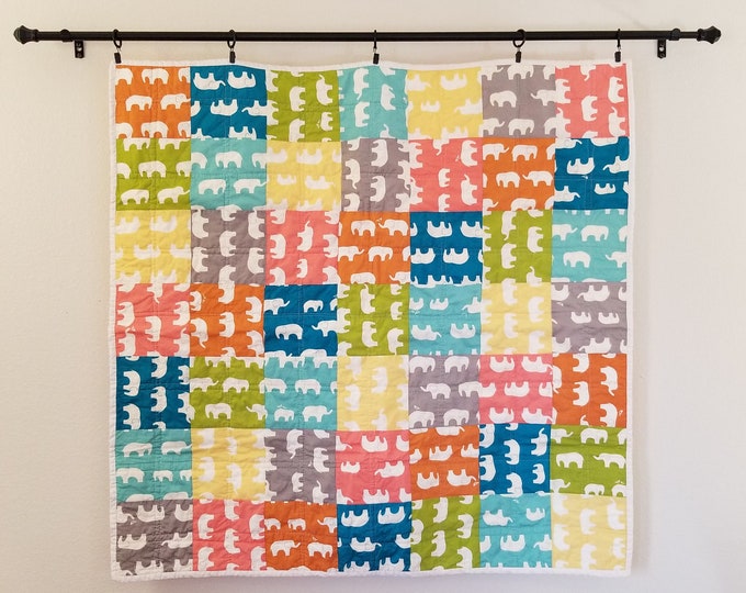 BABY QUILT:  "Elephant Walk" Tumble Mat using Birch Organics Ellie Fam Baby Quilt