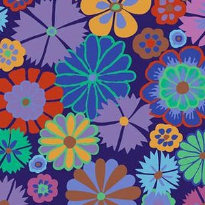 OOP FABRIC:  Folk Flower PURPLE by Kaffe Fassett for the Kaffe Fassett Collective