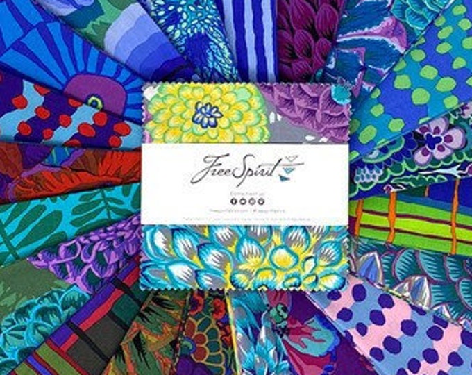 5" CHARM PACK: 42 fabric pieces from the 85 and Fabulous Kaffe Fassett Collective in Cool