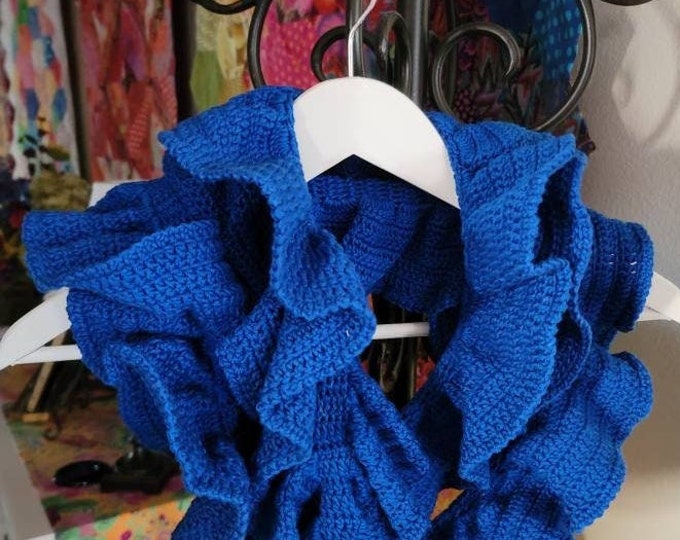 SCARF : Royal Blue Ruffle Cotton Crochet Scarf