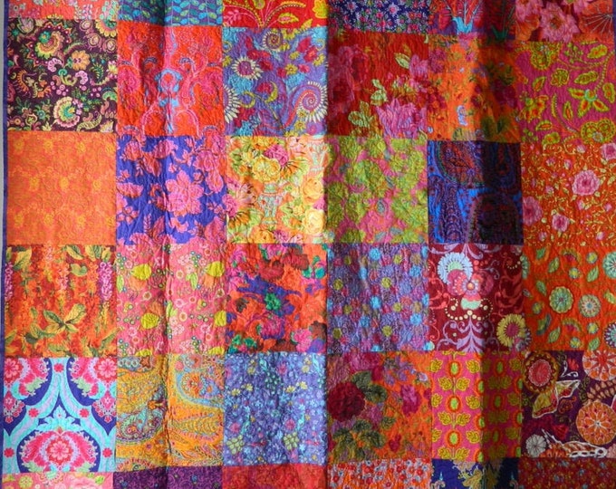 QUILT:  "Paradise in Pink"  Modern Heirloom Quilt in Purple, Pink, Orange and Red