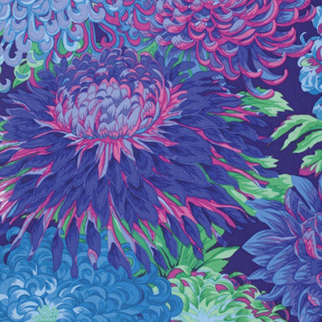 FABRIC Japanese Chrysanthemum BLUE by Philip Jacobs for the Kaffe