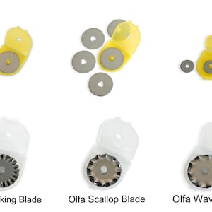 ROTARY CUTTER BLADES :  Olfa Replacement Blades, 45mm, 18mm, 28mm, Pinking Blade, Chenille Blade, Scallop Blade and Wave Blade