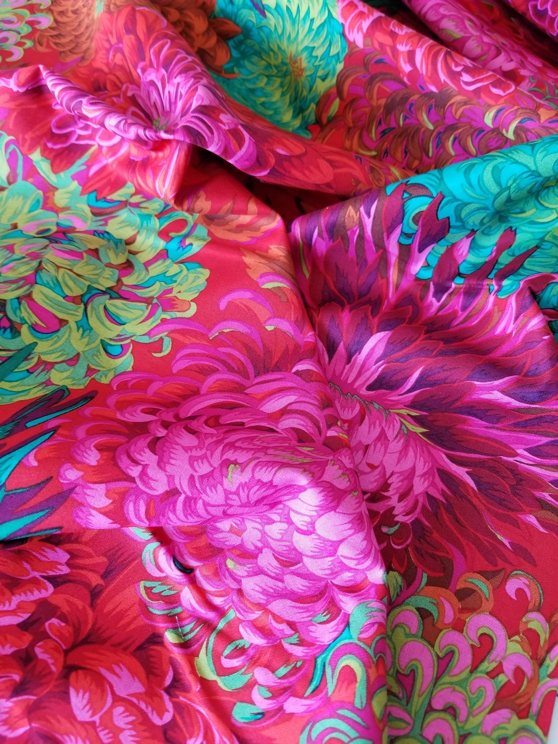 FABRIC Japanese Chrysanthemum SCARLET by Philip Jacobs for Etsy