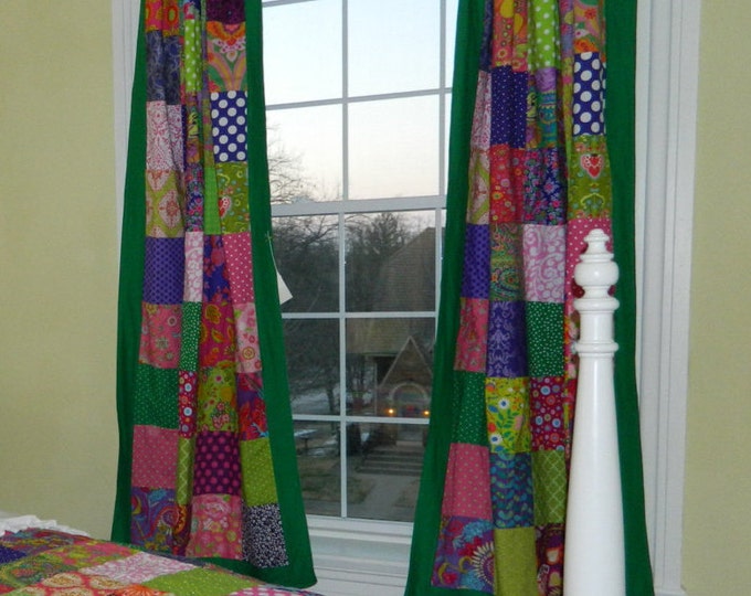 WINDOW TREATMENT:   "Eva" Set of 2 Patchwork Curtain Panels or Window Toppers