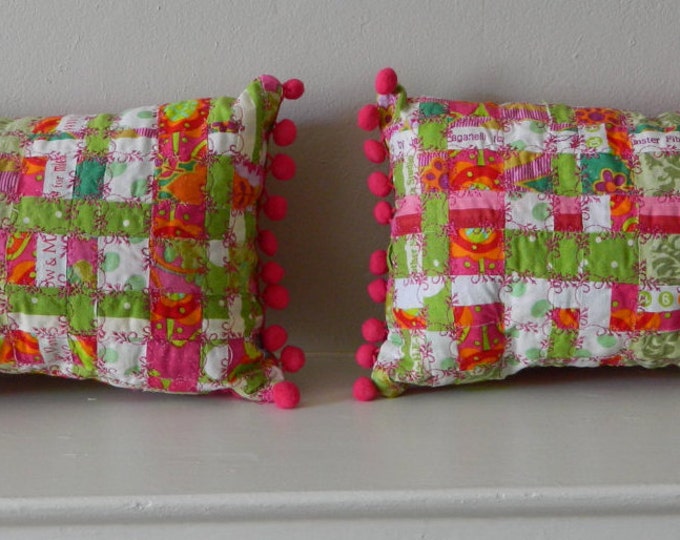 PILLOW SET:  "Strawberry Limeade" Decorative Accent Pillows Set of Two
