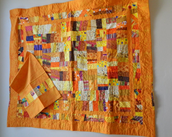 QUILT Set:  "Glory in Orange" 46"x53" Lap Quilt and Pillow Gift Set in Gold, Orange and Yellow