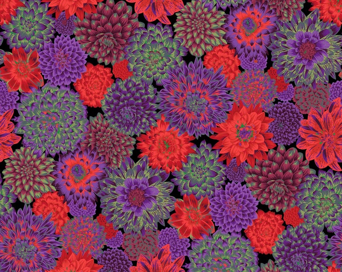 OOP FABRIC: Dancing Dahlias DARK by Philip Jacobs for the Kaffe Fassett Collective