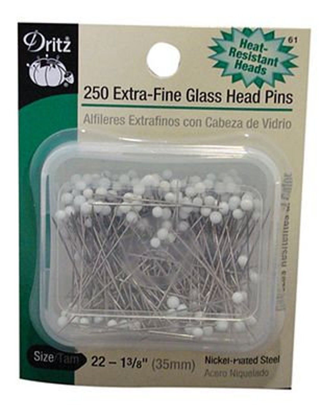 PINS Dritz Extra Fine Glass Head Pins Box of 250 Size 22 Etsy