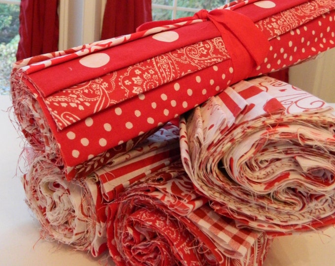 FABRIC BUNDLE:  12 1/2" Strips of Red and White Fabrics from jane & fancy