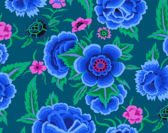 OOP FABRIC: Embroidered Shawl BLUE by Kaffe Fassett for the Kaffe Fassett Collective