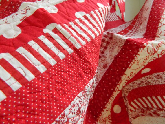 BABY QUILT stripes of Red Baby in Red Quilt Etsy