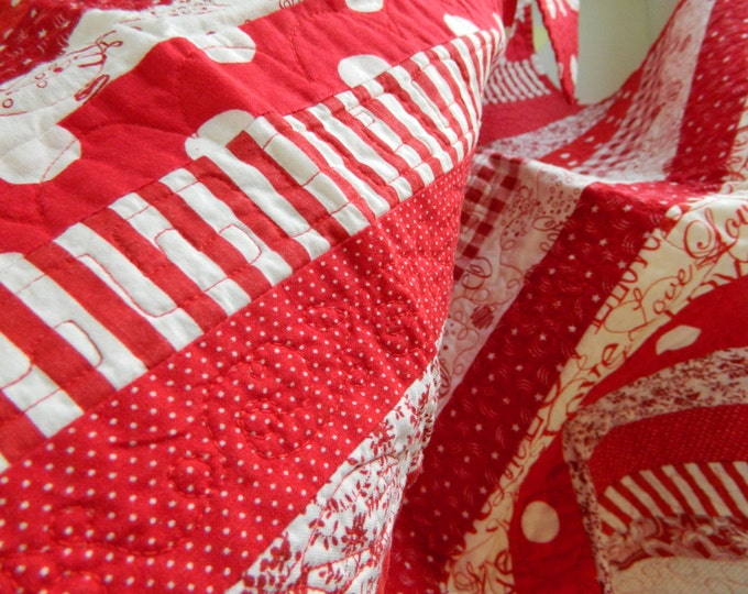 BABY QUILT:  "Stripes of Red"  Baby in Red Quilt