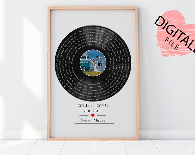 Personalized music poster wall art First dance Vinyl record anniversary poster with photo Custom song lyrics print