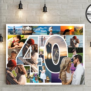 Cadeau de 40e anniversaire, 40e collage de photos en mosaïque de chiffres, né en 1985, cadeau d'anniversaire personnalisé pour femme, mari et femme