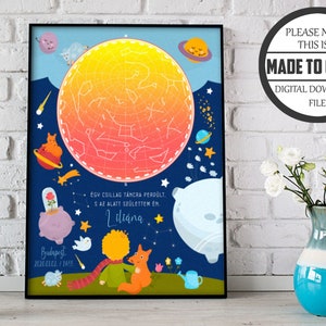 Mappa stellare personalizzata, poster del piccolo principe, regalo per neomamme, neonati, genitori, papà, battesimo, poster della tabella della notte di nascita