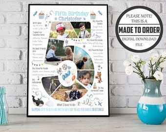 5th Birthday Boy Photo Collage: Custom Chalkboard Sign (Digital Download)