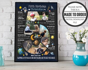 Boy's 5th Birthday Photo Collage: Solar System Chalkboard (Digital Download)