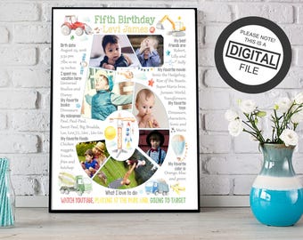 5th Birthday Photo Collage: Custom Car Theme Chalkboard (Digital Download)